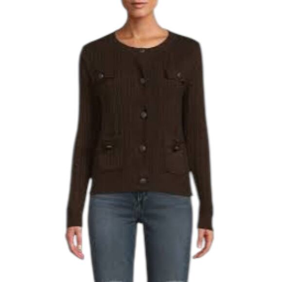 Max Studio Black Chunky Rib Button Front Cardigan Sweater Size Medium NWOT - Picture 1 of 7